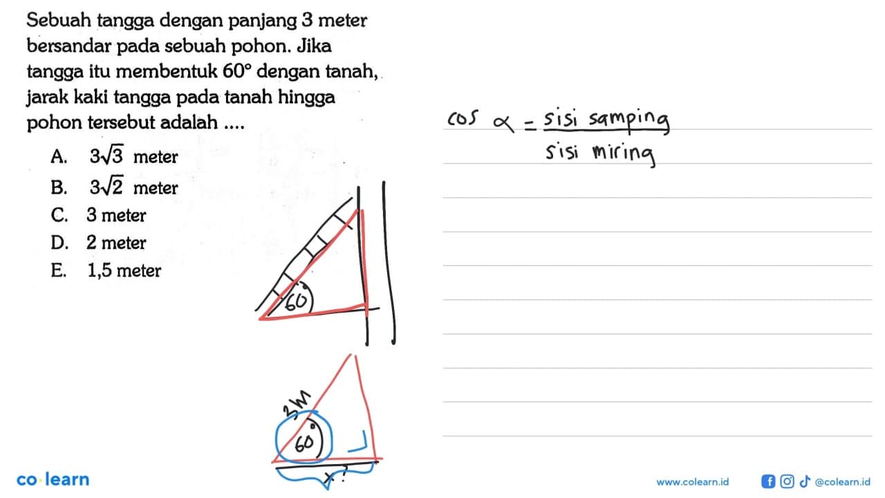 Sebuah tangga dengan panjang 3 meter bersandar pada sebuah