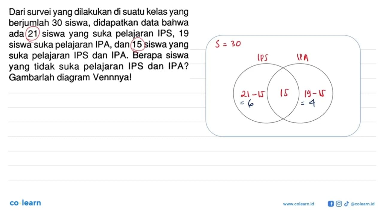 Dari survei yang dilakukan di suatu kelas yang berjumlah 30