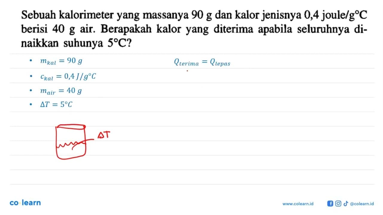 Sebuah kalorimeter yang massanya 90 g dan kalor jenisnya