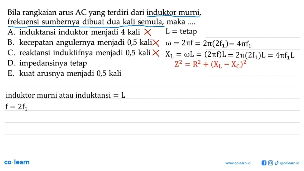 Bila rangkaian arus AC yang terdiri dari induktor murni,