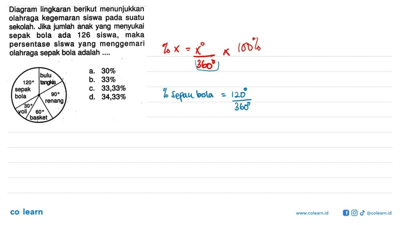 Diagram lingkaran berikut menunjukkan olahraga kegemaran