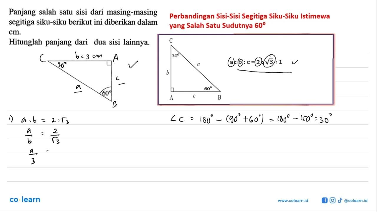 Panjang salah satu sisi dari masing-masing segitiga