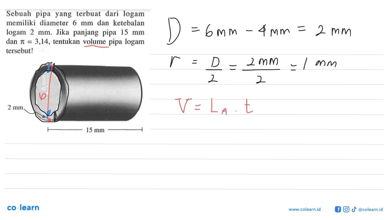 Sebuah pipa yang terbuat dari logam memiliki diameter 6 mm