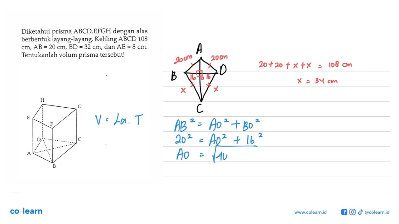 Diketahui prisma ABCD.EFGH dengan alas berbentuk