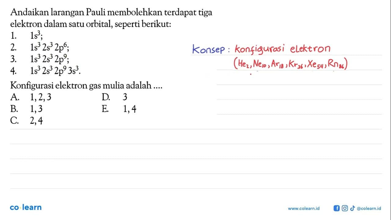 Andaikan larangan Pauli membolehkan terdapat tiga elektron