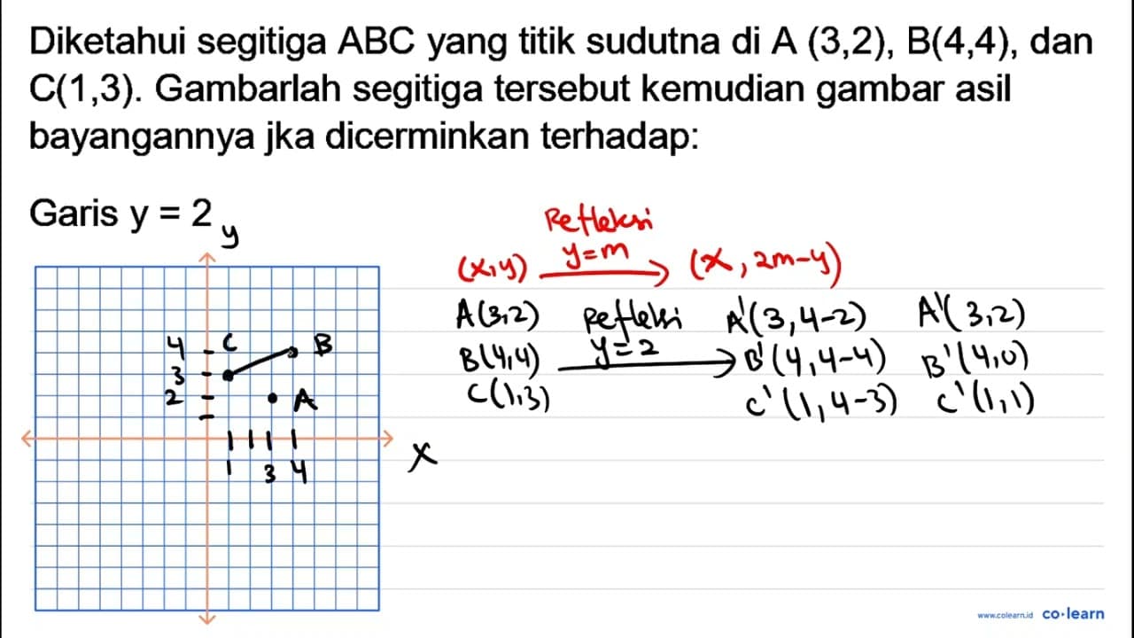 Diketahui segitiga A B C yang titik sudutnya di A(3,2),
