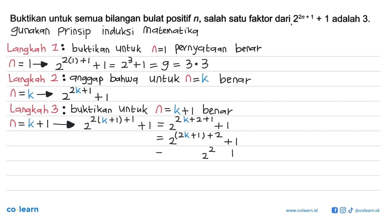 Buktikan untuk semua bilangan bulat positif n, salah satu