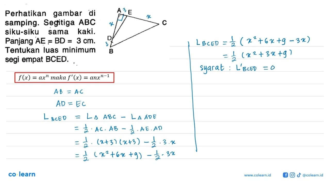 Perhatikan gambar di samping. Segitiga ABC siku-siku sama