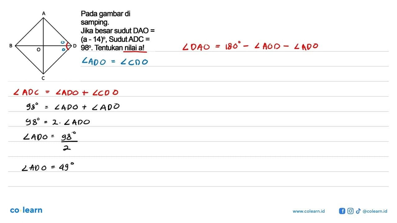 Pada gambar di samping. A B O D C Jika besar sudut DAO =