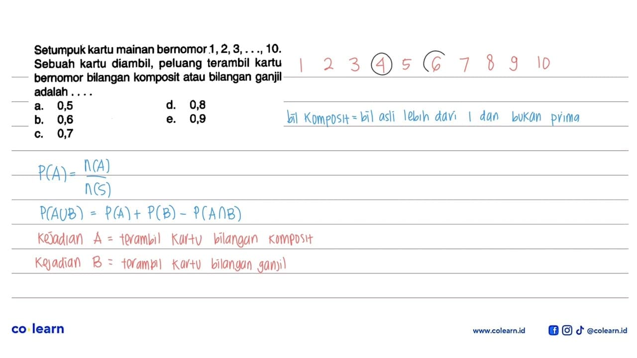 Setumpuk kartu mainan bernomor 1,2,3, ...., 10 . Sebuah