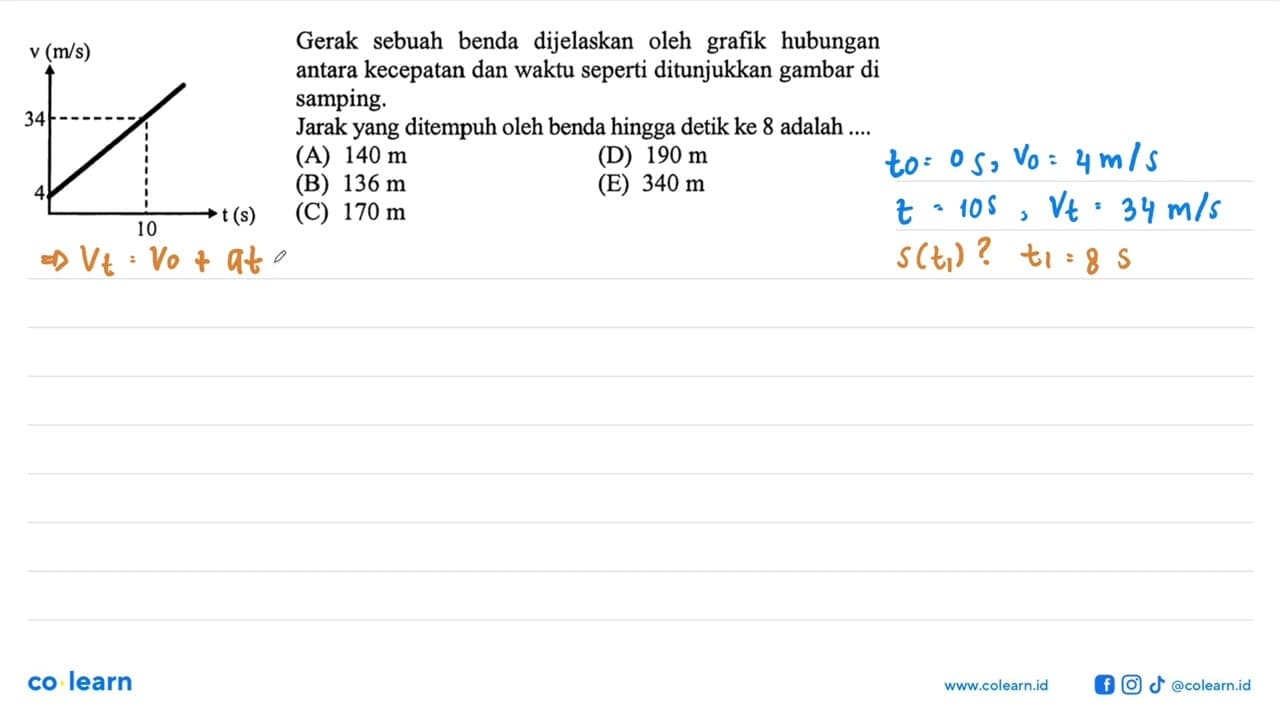 v(m/s) 34 4 10 t(s) Gerak sebuah benda dijelaskan oleh