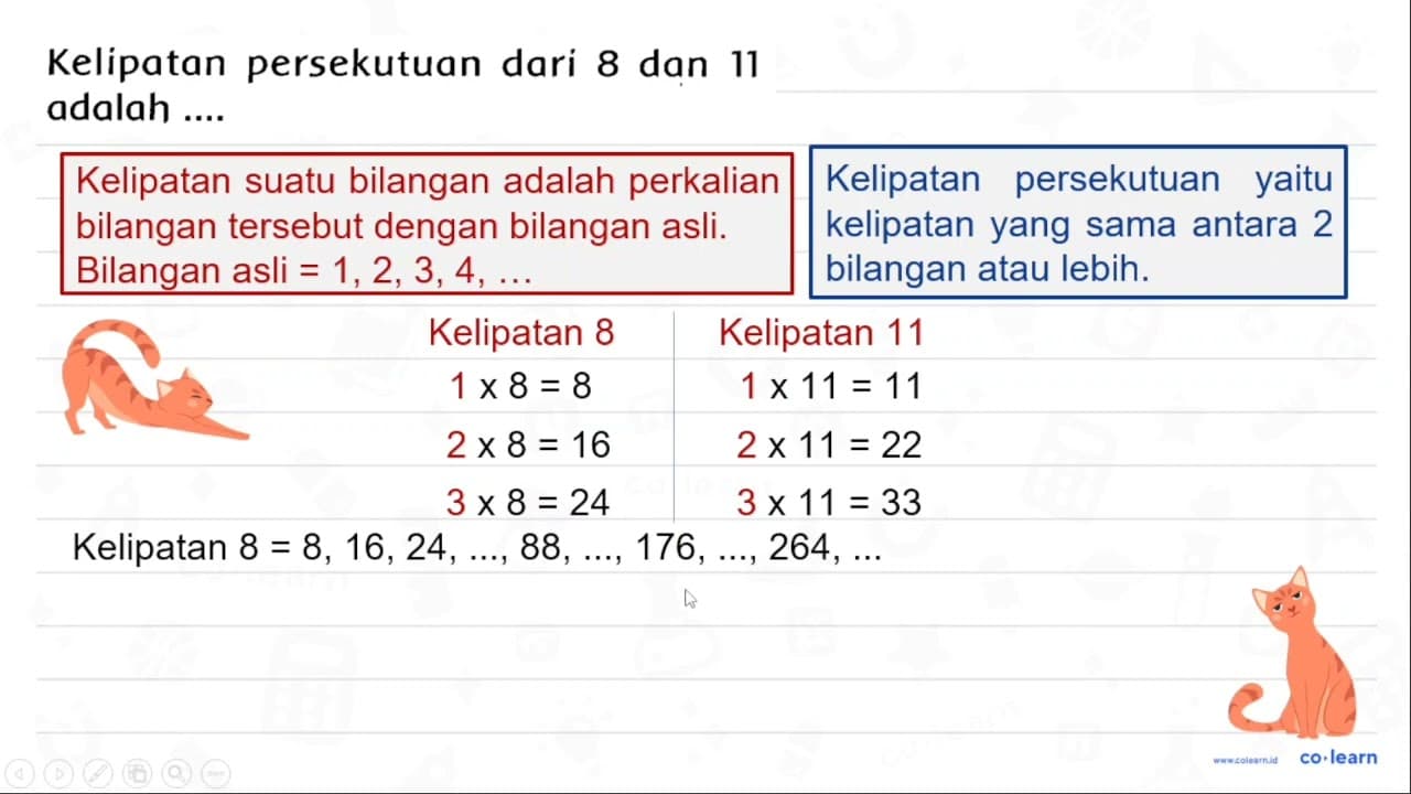 Kelipatan persekutuan dari 8 dan 11 adalah ....