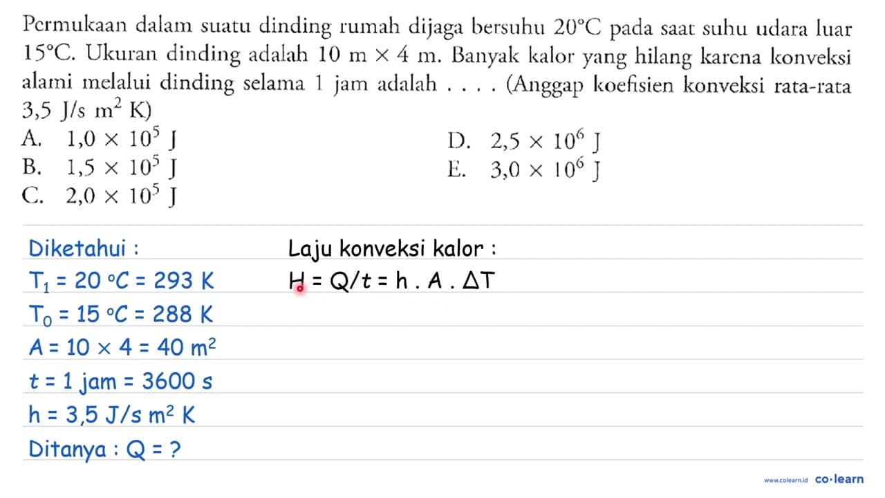 Pcrmukaan dalam suatu dinding rumah dijaga bersuhu 20 C