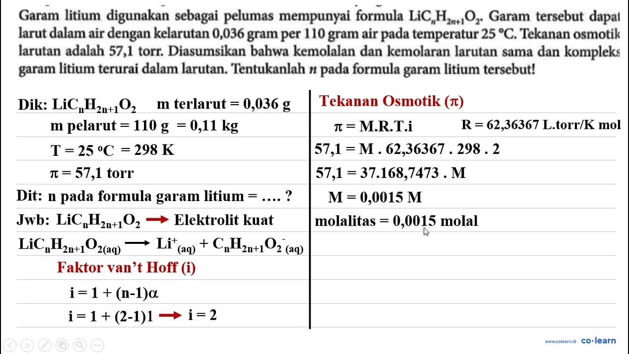 Garam litium digunakan sebagai pelumas mempunyai formula