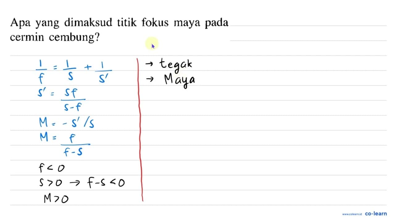 Apa yang dimaksud titik fokus maya pada cermin cembung?