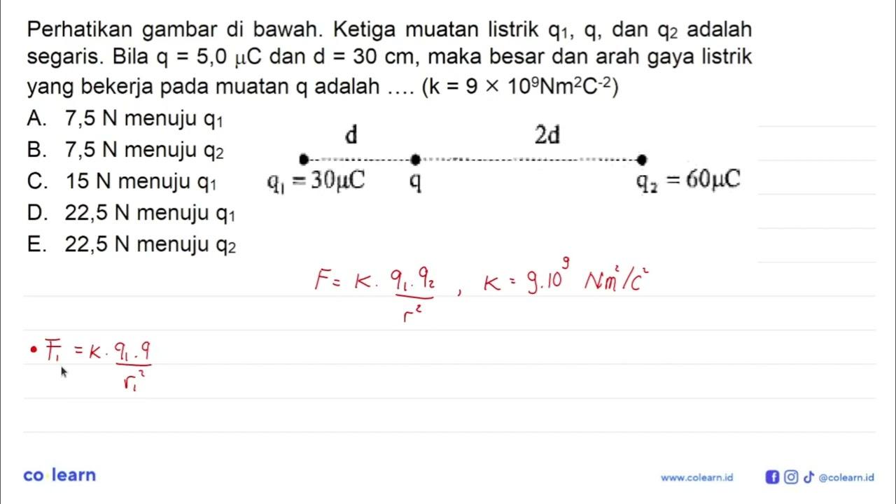 Perhatikan gambar di bawah. Ketiga muatan listrik q1, q,