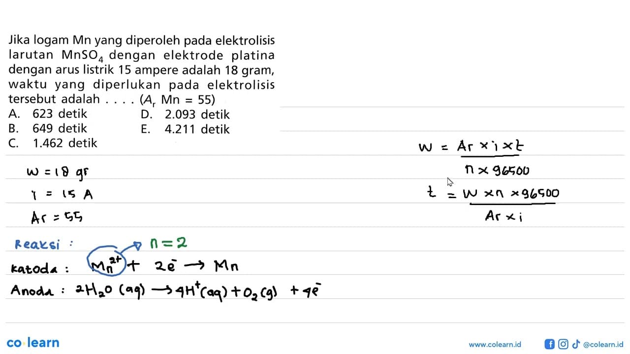 Jika logam Mn yang diperoleh pada elektrolisis larutan