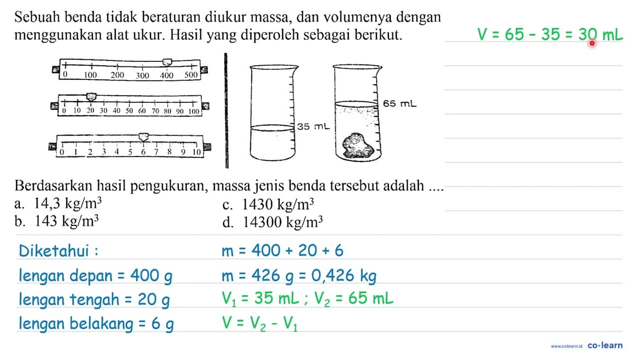 Sebuah benda tidak beraturan diukur massa, dan volumenya