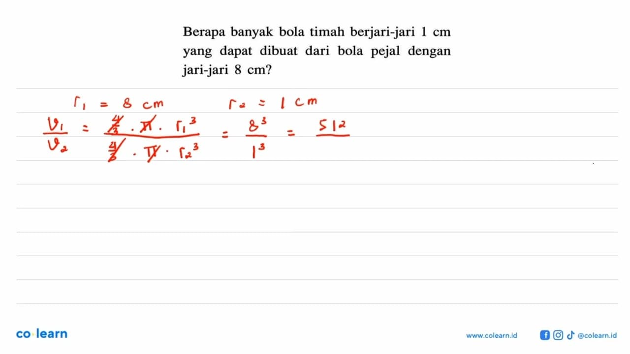 Berapa banyak bola timah berjari-jari 1 cm yang dapat