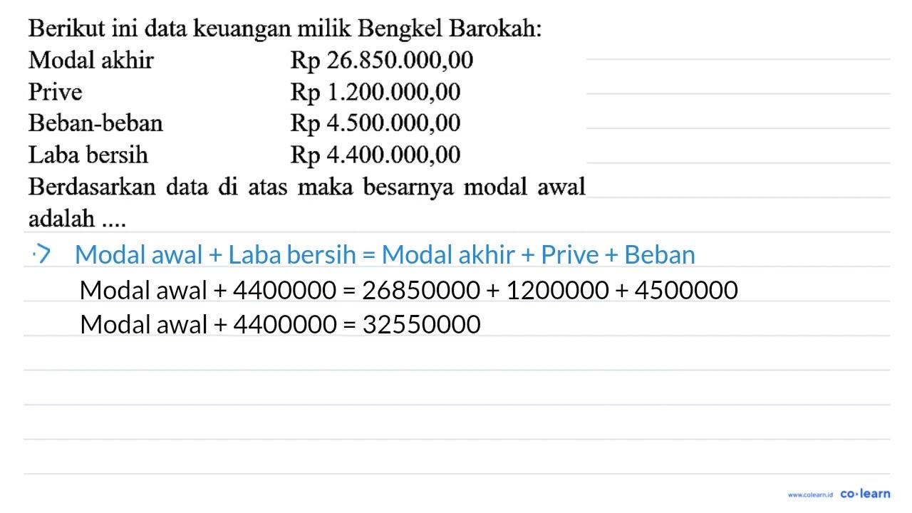 Berikut ini data keuangan milik Bengkel Barokah: Modal