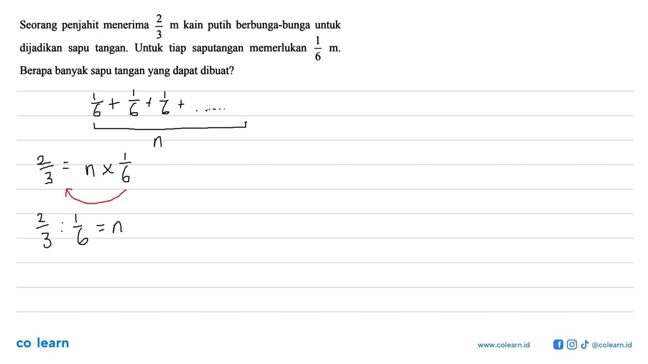 Seorang penjahit menerima 2/3 m kain putih berbunga-bunga