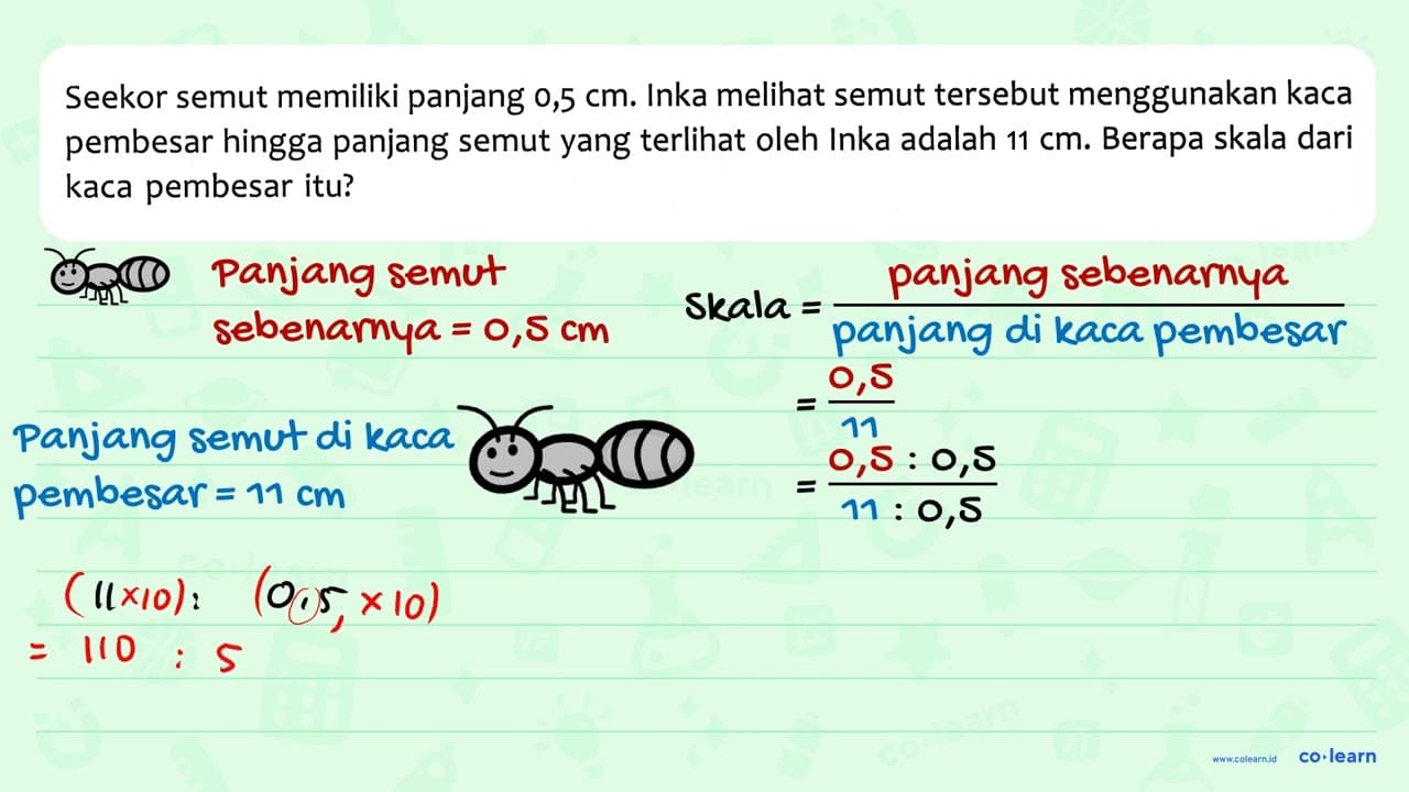 Seekor semut memiliki panjang 0,5 cm. Inka melihat semut