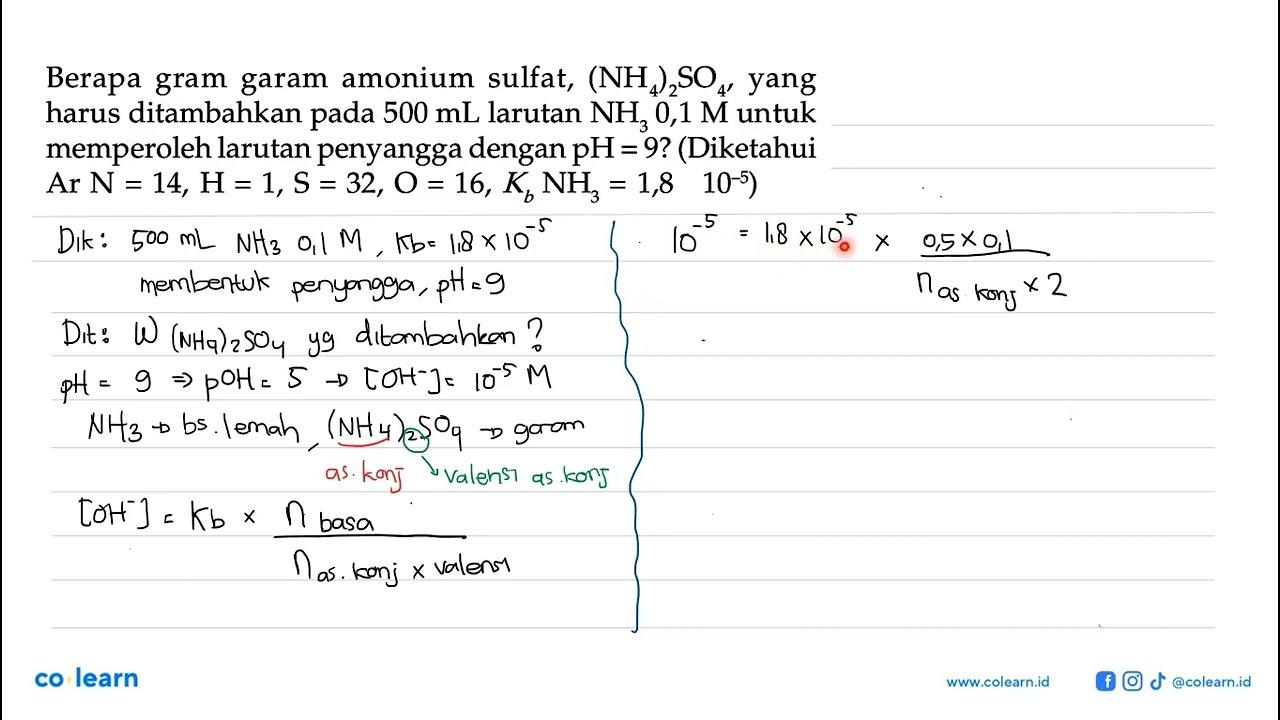 Berapa gram garam amonium sulfat, (NH4)2SO4, yang harus