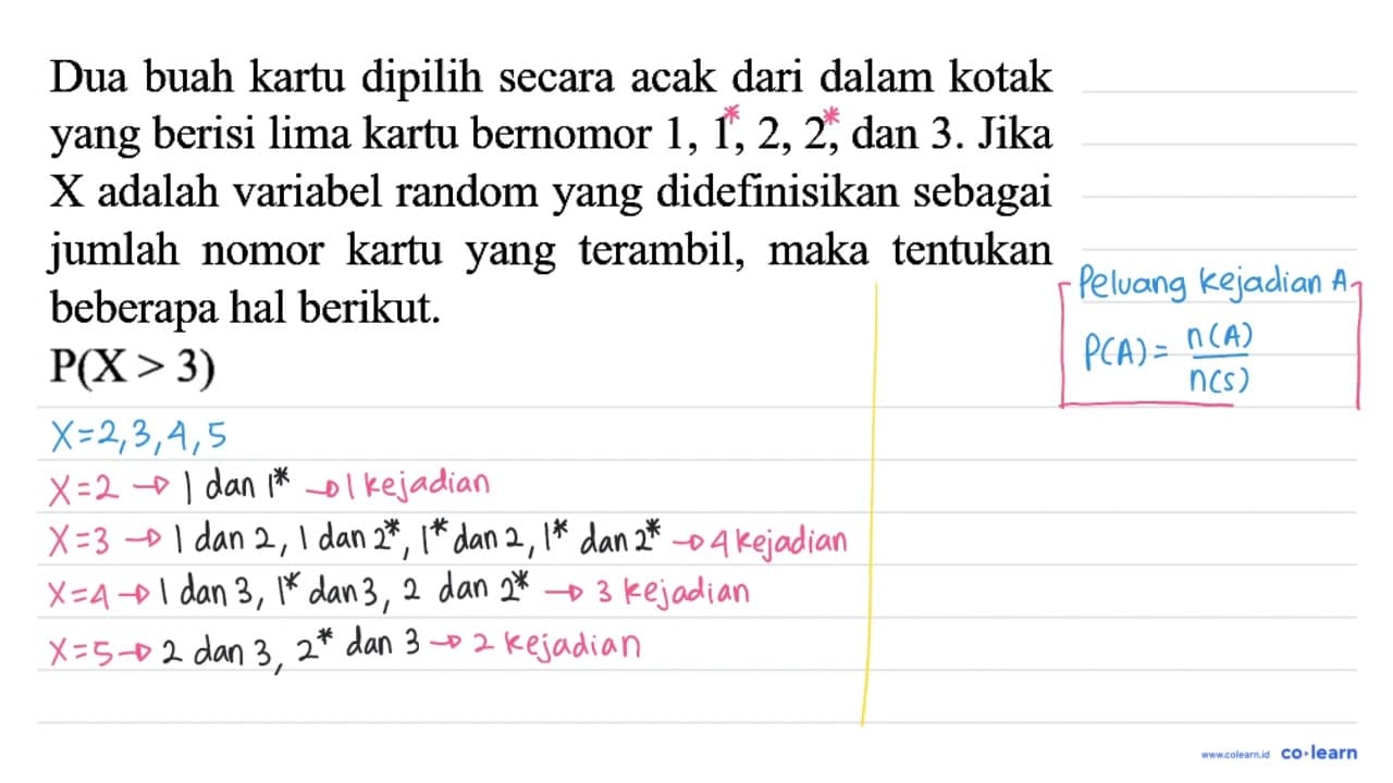 Dua buah kartu dipilih secara acak dari dalam kotak yang