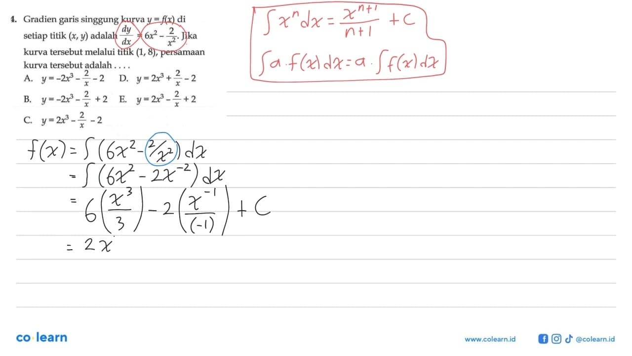 Gradien garis singgung kurva y=f(x) di setiap titik (x,y)