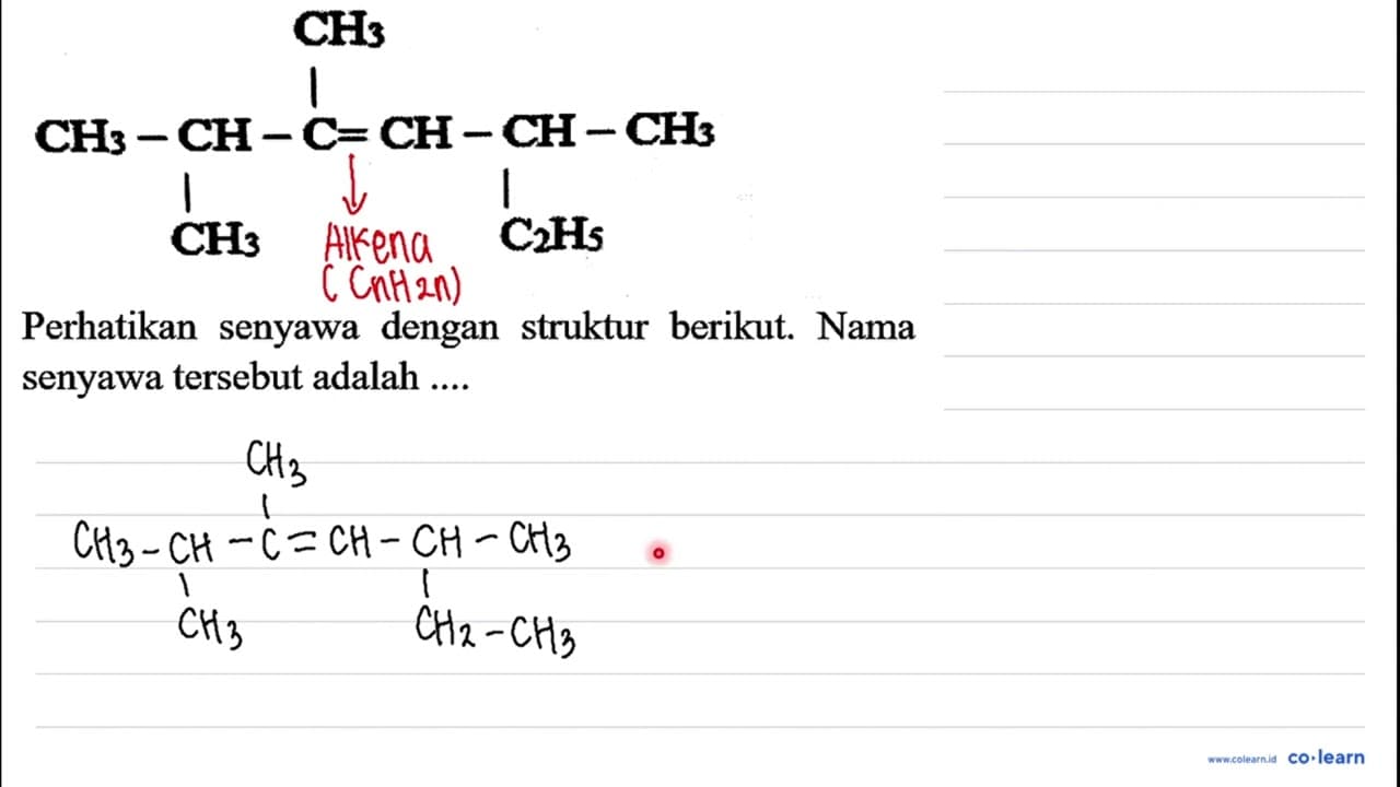 CH3 CH3 CH C CH CH CH3 CH3 C2H5 Perhatikan senyawa dengan