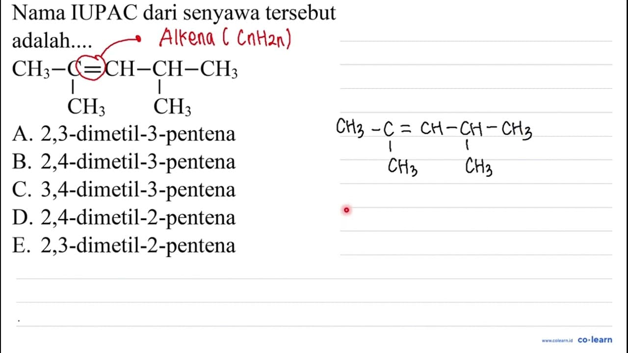 Nama IUPAC dari senyawa tersebut adalah.... CC(C)=CC(C)C A.