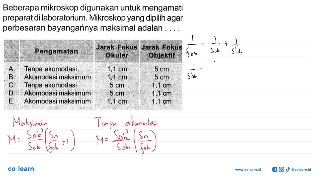 Beberapa mikroskop digunakan untuk mengamati preparat di