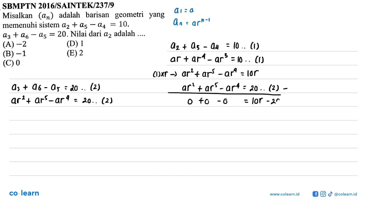 SBMPTN 2016/SAINTEK/237/9Misalkan (an) adalah barisan