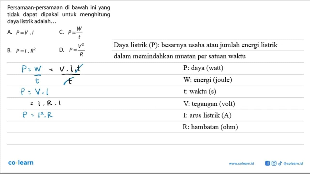 Persamaan-persamaan di bawah ini yang tidak dapat dipakai