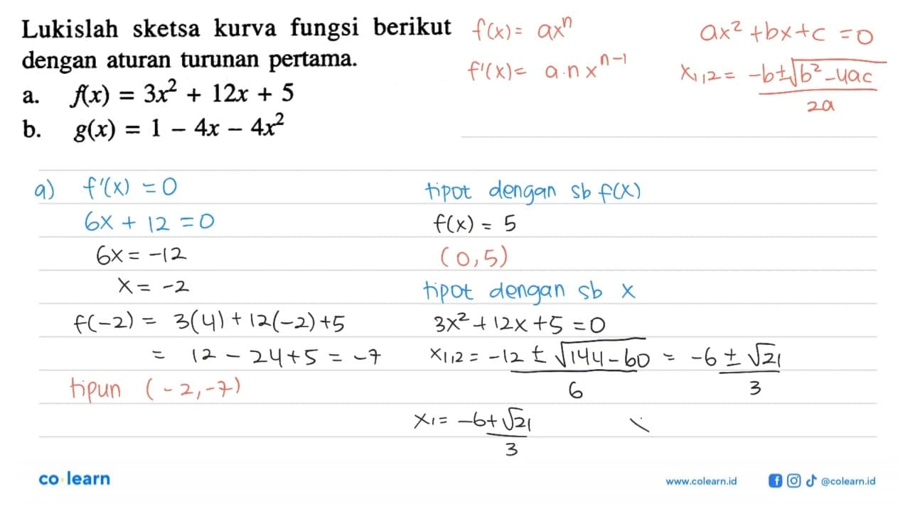 Lukislah sketsa kurva fungsi berikut dengan aturan turunan