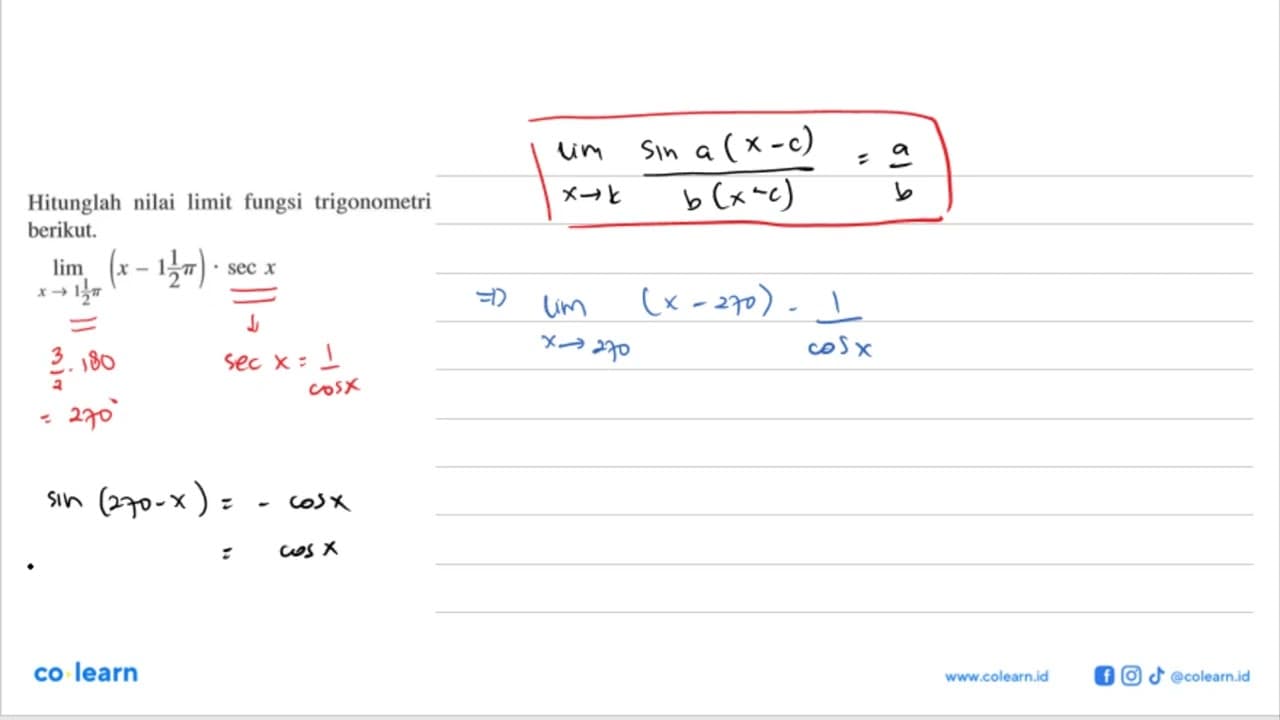 Hitunglah nilai limit fungsi trigonometri berikut.lim x->(1