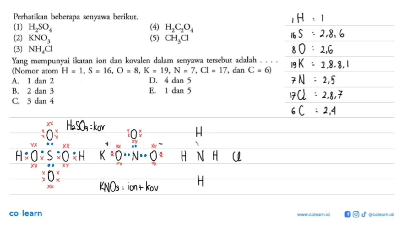 Perhatikan beberapa senyawa berikut.(1) H2SO4 (4) H2C2O4