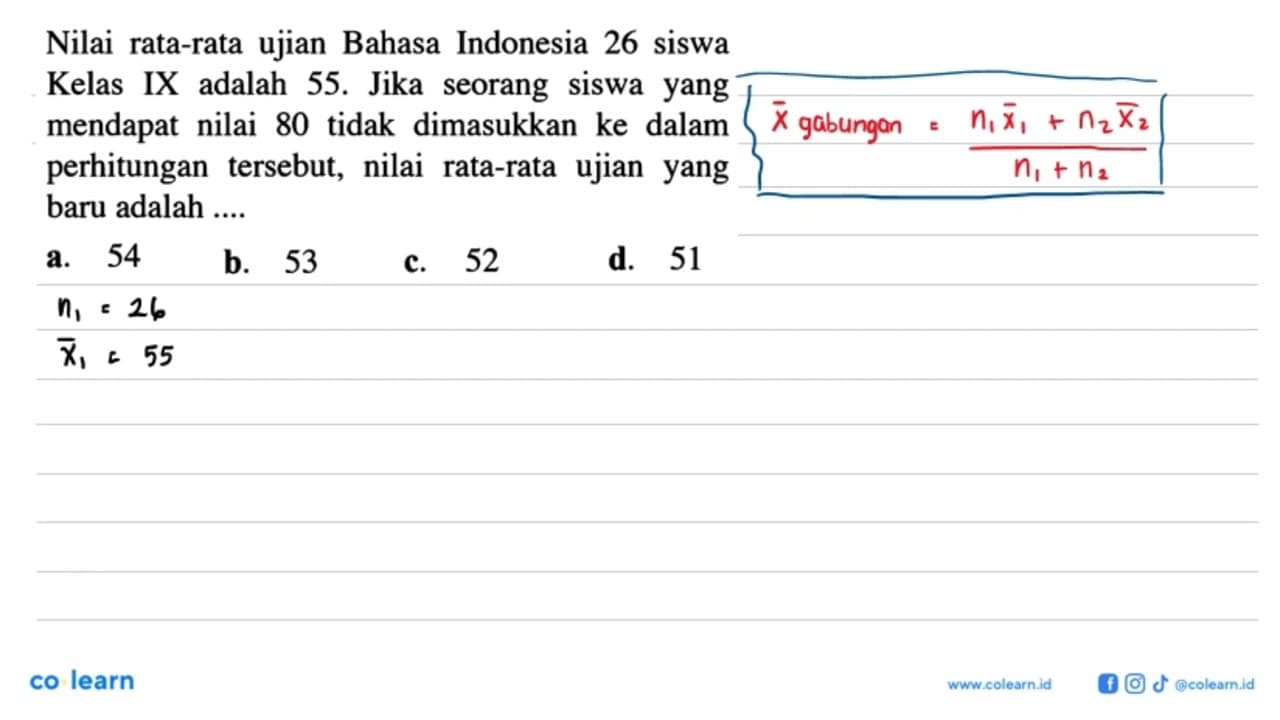 Nilai rata-rata ujian Bahasa Indonesia 26 siswa Kelas IX