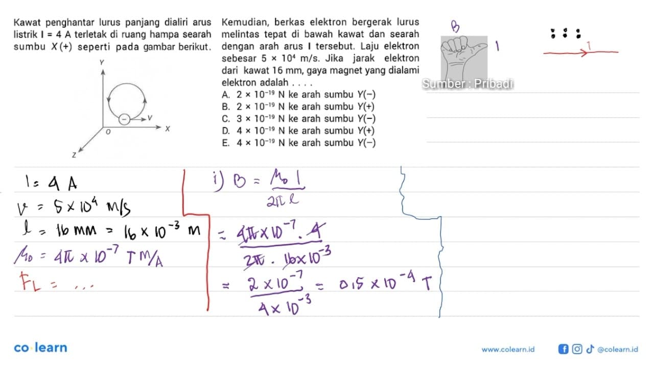 Kawat penghantar lurus panjang dialiri arus listrik I = 4 A