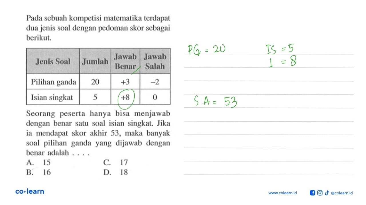 Pada sebuah kompetisi matematika terdapat dua jenis soal