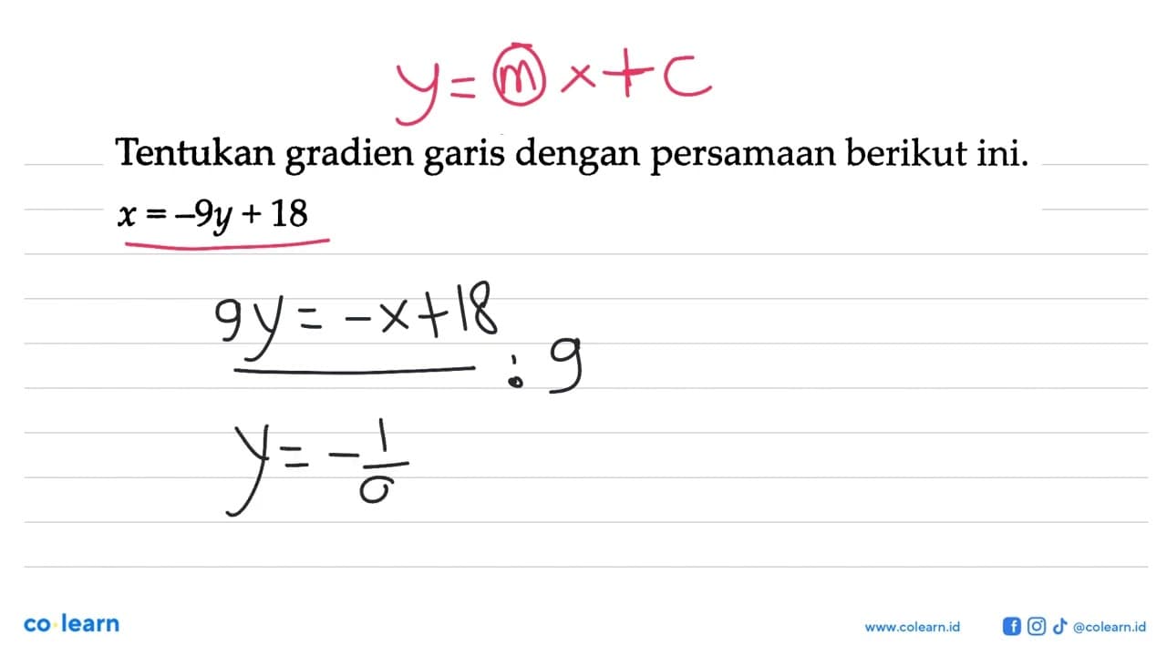 Tentukan gradien garis dengan persamaan berikut ini.