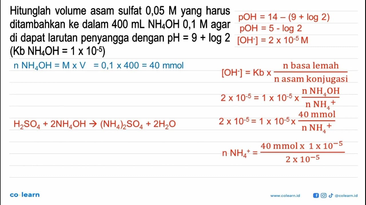 Hitunglah volume asam sulfat 0,05 M yang harus ditambahkan