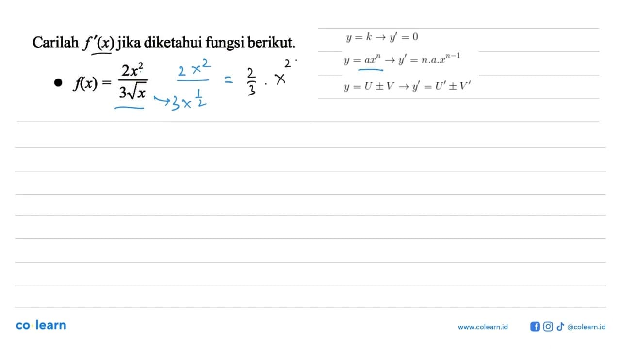 Carilah f'(x) jika diketahui fungsi berikut.