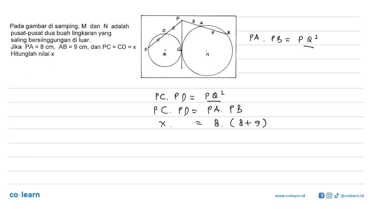 Pada gambar di samping, M dan N adalahpusat-pusat dua buah