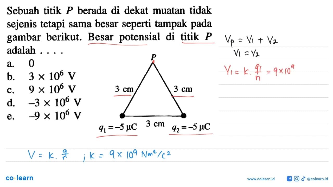 Sebuah titik P berada di dekat muatan tidak sejenis tetapi