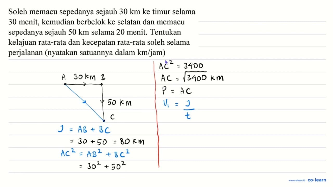 Soleh memacu sepedanya sejauh 30 km ke timur selama 30