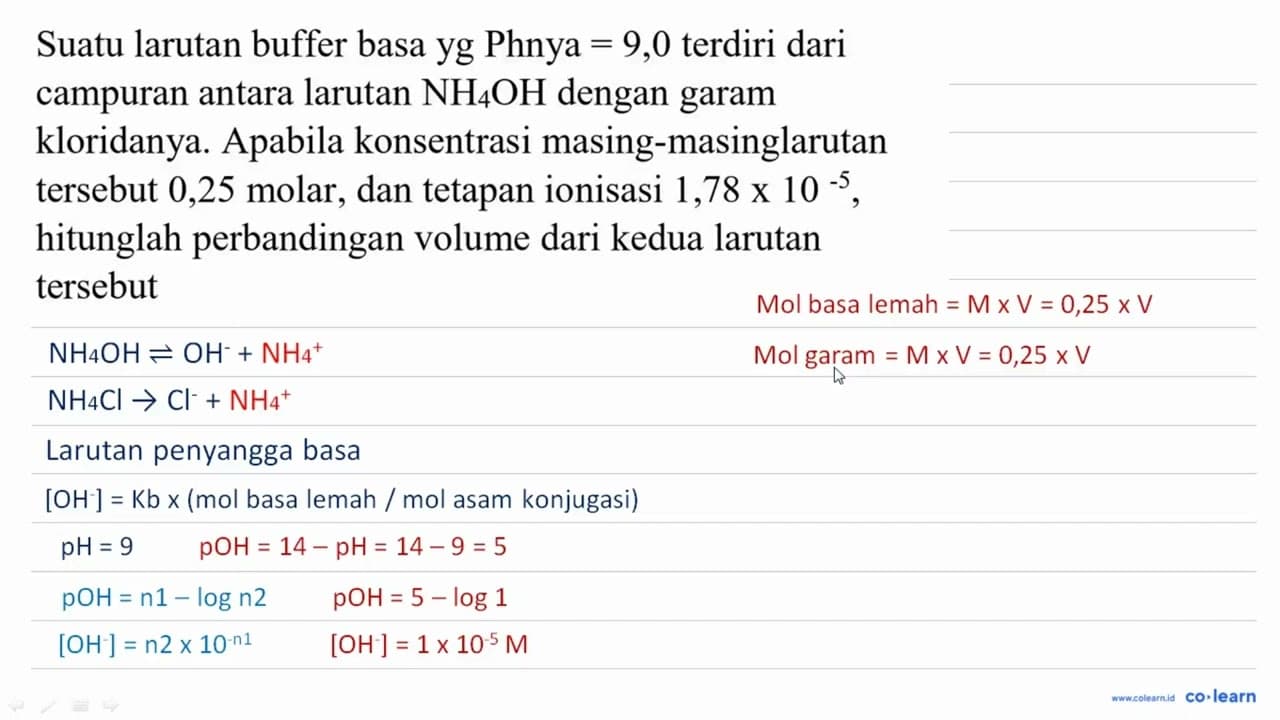 Suatu larutan buffer basa yg Phnya =9,0 terdiri dari