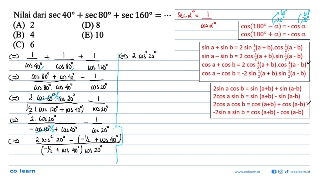 Nilai dari sec 40 + sec 80 sec 160=...