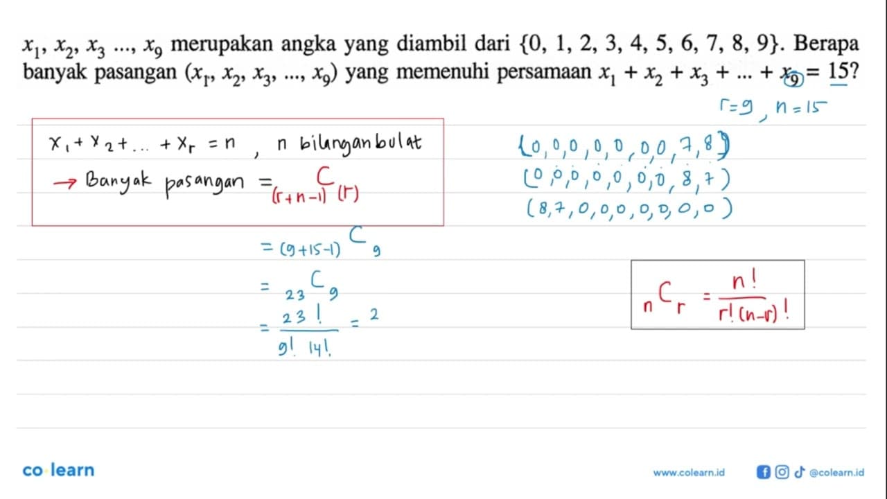 x1, x2, x3 ..., x9 merupakan angka yang diambil dari {0, 1,