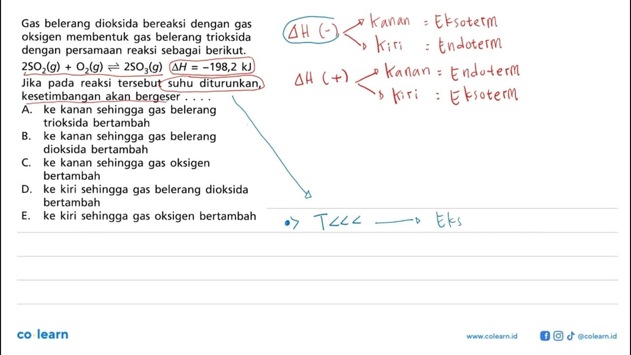 Gas belerang dioksida bereaksi dengan gas oksigen membentuk